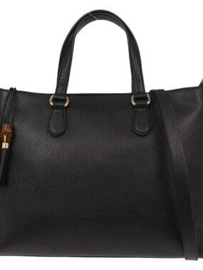 Gucci Black Leather Bamboo Tassel Tote 2way Handbag 449643 525040 196539